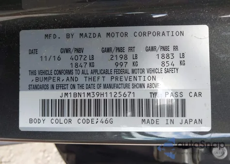 2017 Mazda Mazda3 Grand Touring z USA, uszkodzony, nr VIN JM1BN1M39H1125671